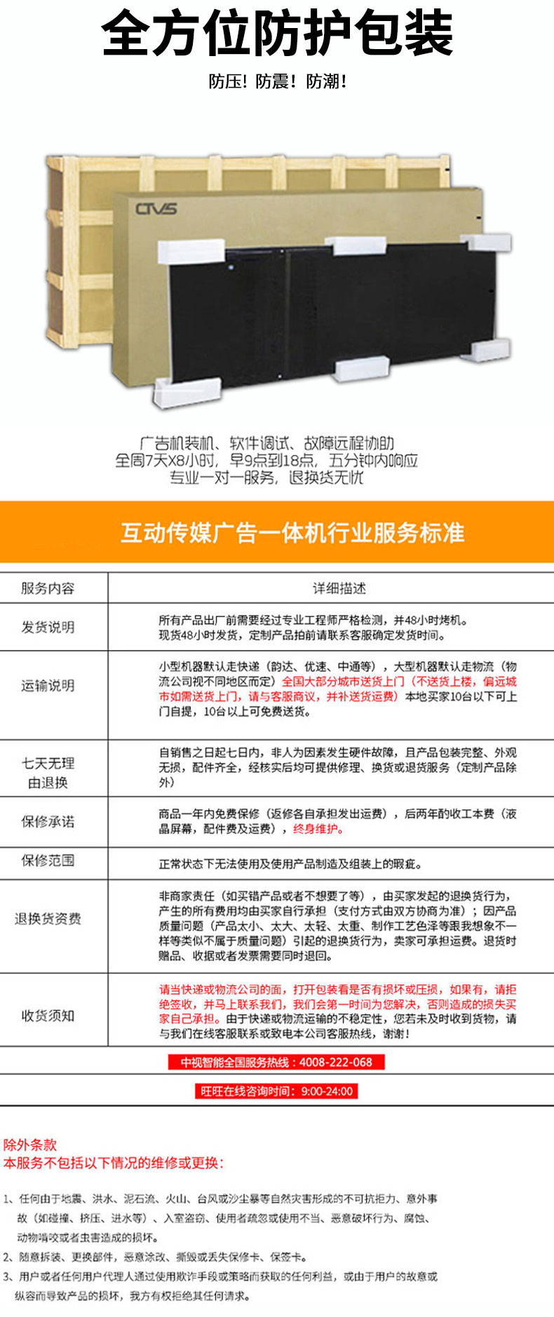 防震防潮的包裝，相關(guān)售后支持說明